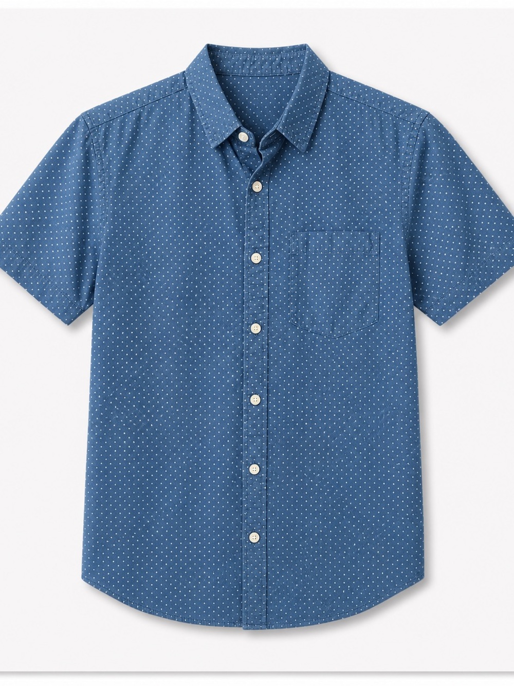 Forever 21 Men's Navy Blue Short-Sleeve Dot Button-Down Shirt